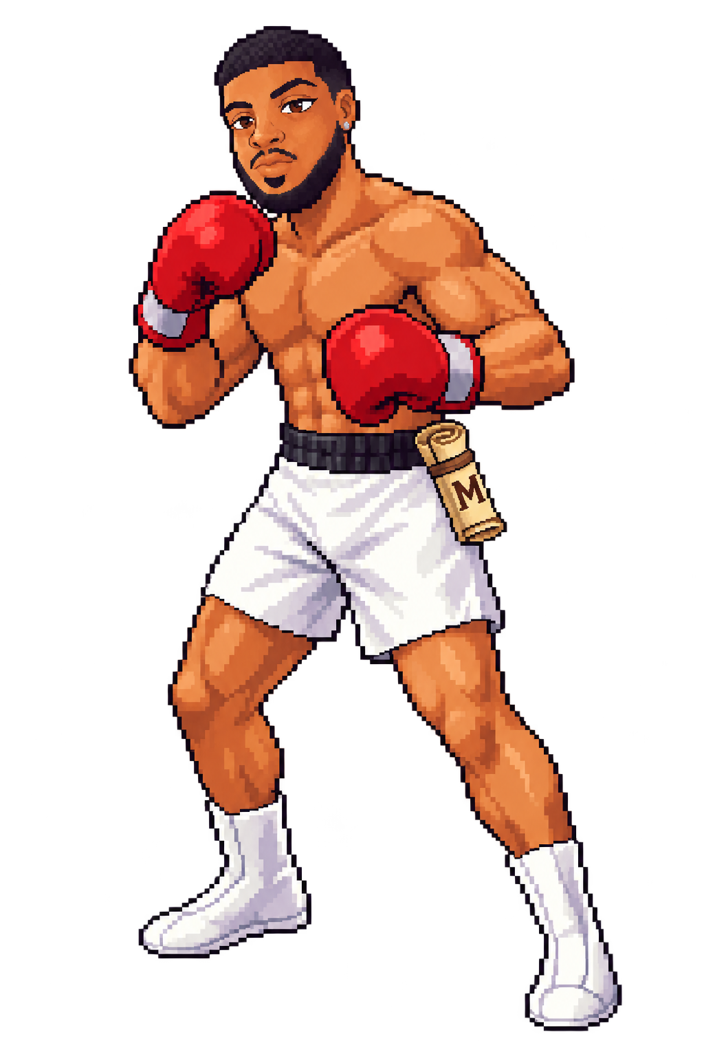 16-bit Hooper in boxing gear with a Mojumon scroll marked M