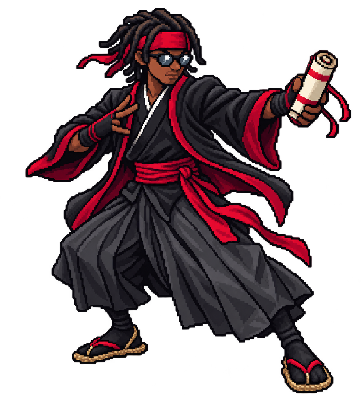 16-bit SenseiCJ in a kimono holding a Scroll